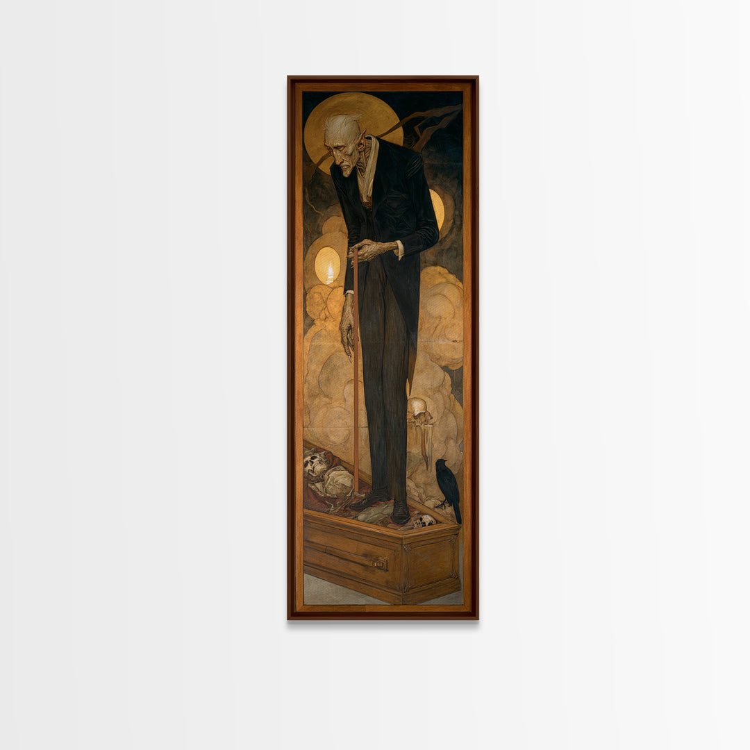 The Sinister Undertaker, Dark Renaissance Art, Tall Narrow Wall Art, Dark Fantasy Wall Art, Framed Canvas Print, Halloween Decor