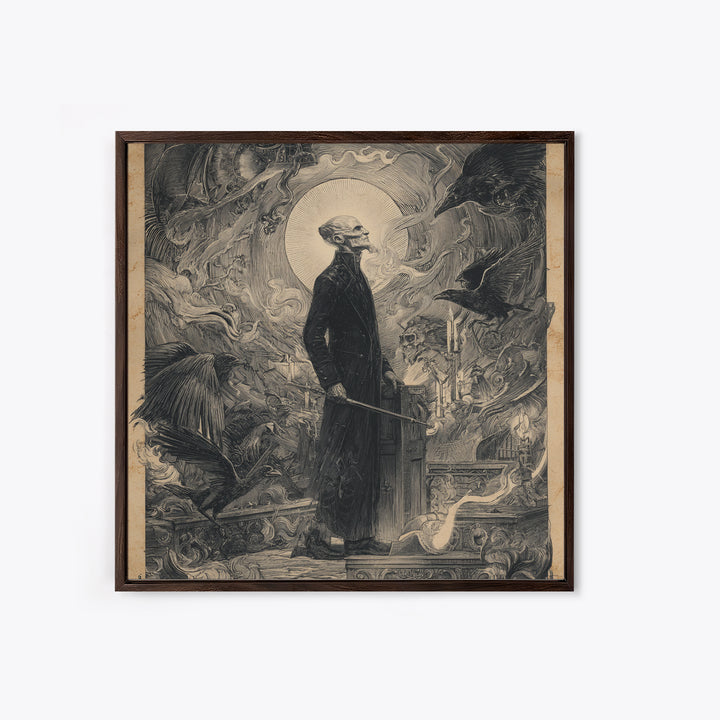 The Sinister Undertaker, Renaissance Engraving Art, Square Wall Art, Macabre Wall Art, Canvas Print, Halloween Wall Art, Spooky Wall Decor
