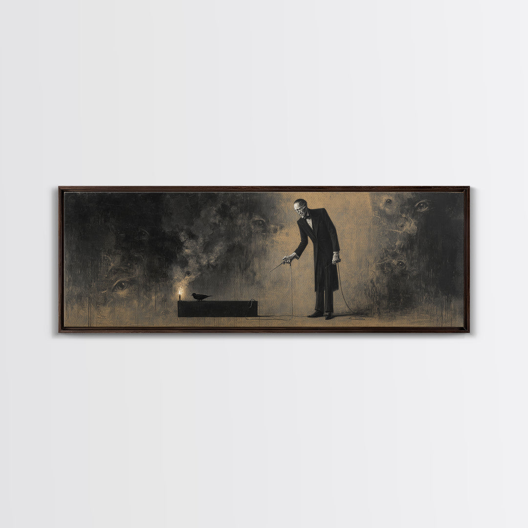 The Sinister Undertaker, Symbolist Dream Art, Extra Wide Wall Art, Macabre Wall Art, Canvas Print, Halloween Wall Art