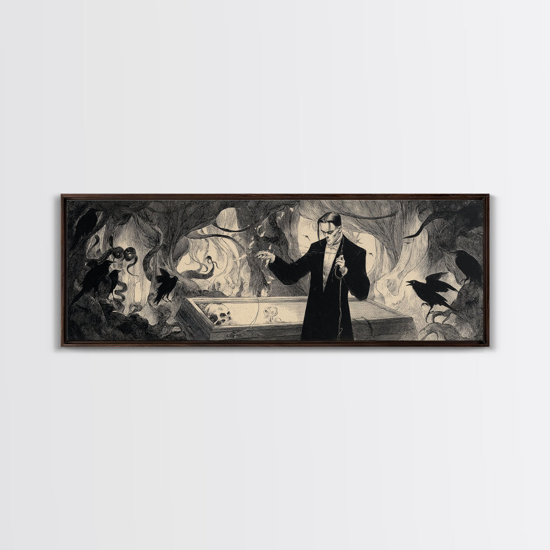 The Sinister Undertaker, Dark Symbolist Art, Extra Wide Wall Art, Dark Halloween Decor, Canvas Print, Halloween Wall Art