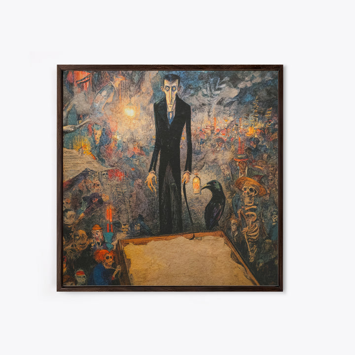The Sinister Undertaker, Grotesque Carnival Art, Square Wall Art, Macabre Wall Art, Framed Canvas Print, Halloween Wall Art