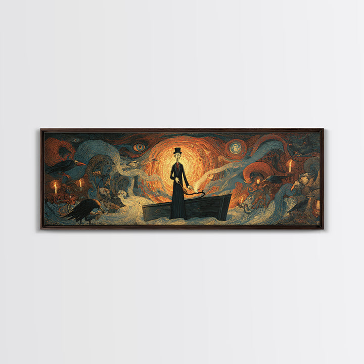 The Sinister Undertaker, Expressionist Gothic Art, Extra Wide Wall Art, Dark Fantasy Wall Art, Framed Canvas Print, Halloween Wall Art