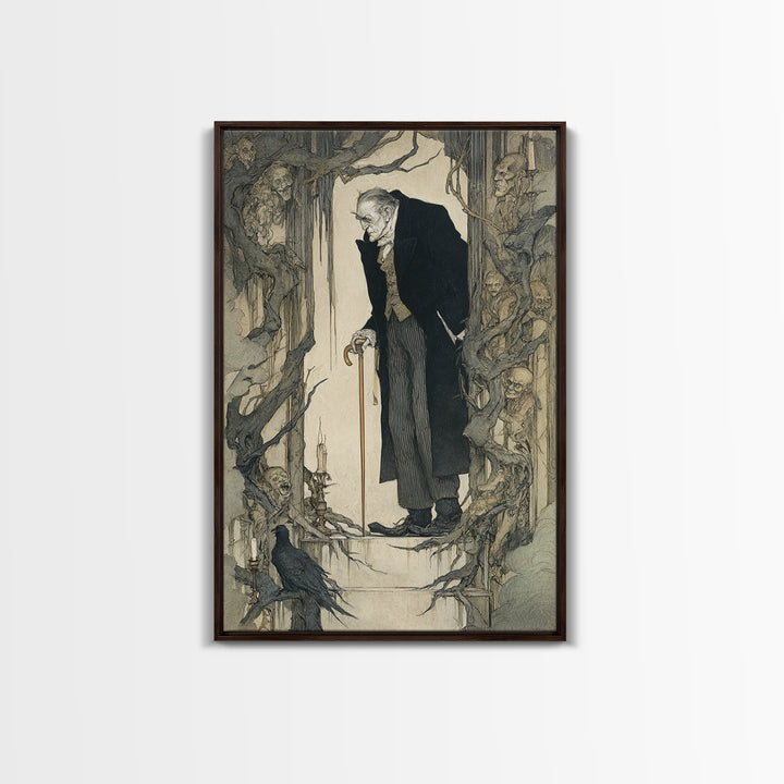 The Sinister Undertaker, Gothic Storybook Art, Vertical Wall Art, Gothic Horror Wall Art, Framed Canvas Print, Halloween Wall Art