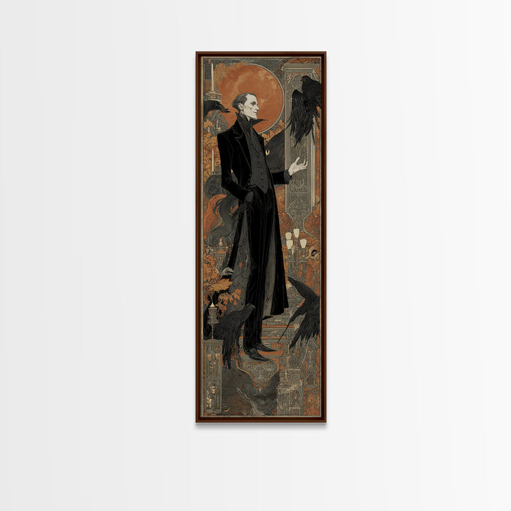 The Sinister Undertaker, Stained Glass Gothic Art, Tall Narrow Wall Art, Macabre Wall Art, Canvas Print, Halloween Wall Art
