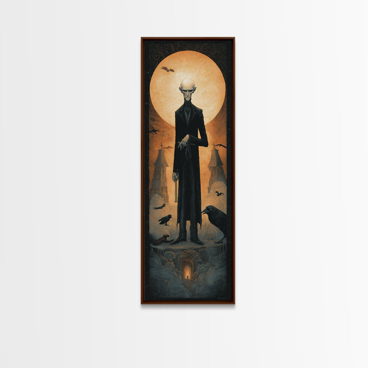 The Sinister Undertaker, Surreal Apocalyptic Art, Tall Narrow Wall Art, Dark Halloween Decor, Framed Canvas Print