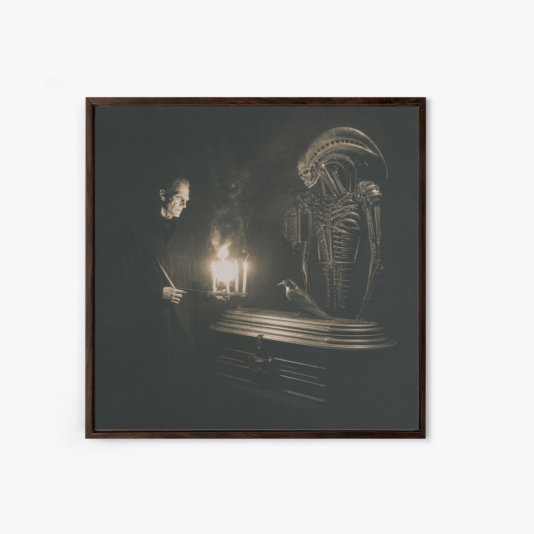 The Sinister Undertaker, Biomechanical Horror Art, Square Wall Art, Dark Fantasy Wall Art, Framed Canvas Print, Halloween Wall Art