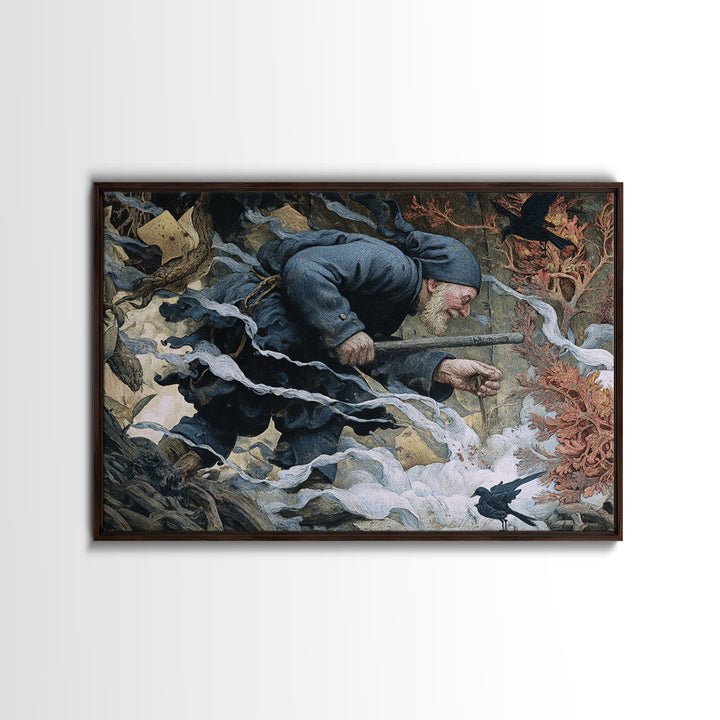 The Lantern Gravedigger, Medieval Grotesque Art, Landscape Wall Art, Gothic Horror Wall Art, Framed Canvas Print, Halloween Wall Art