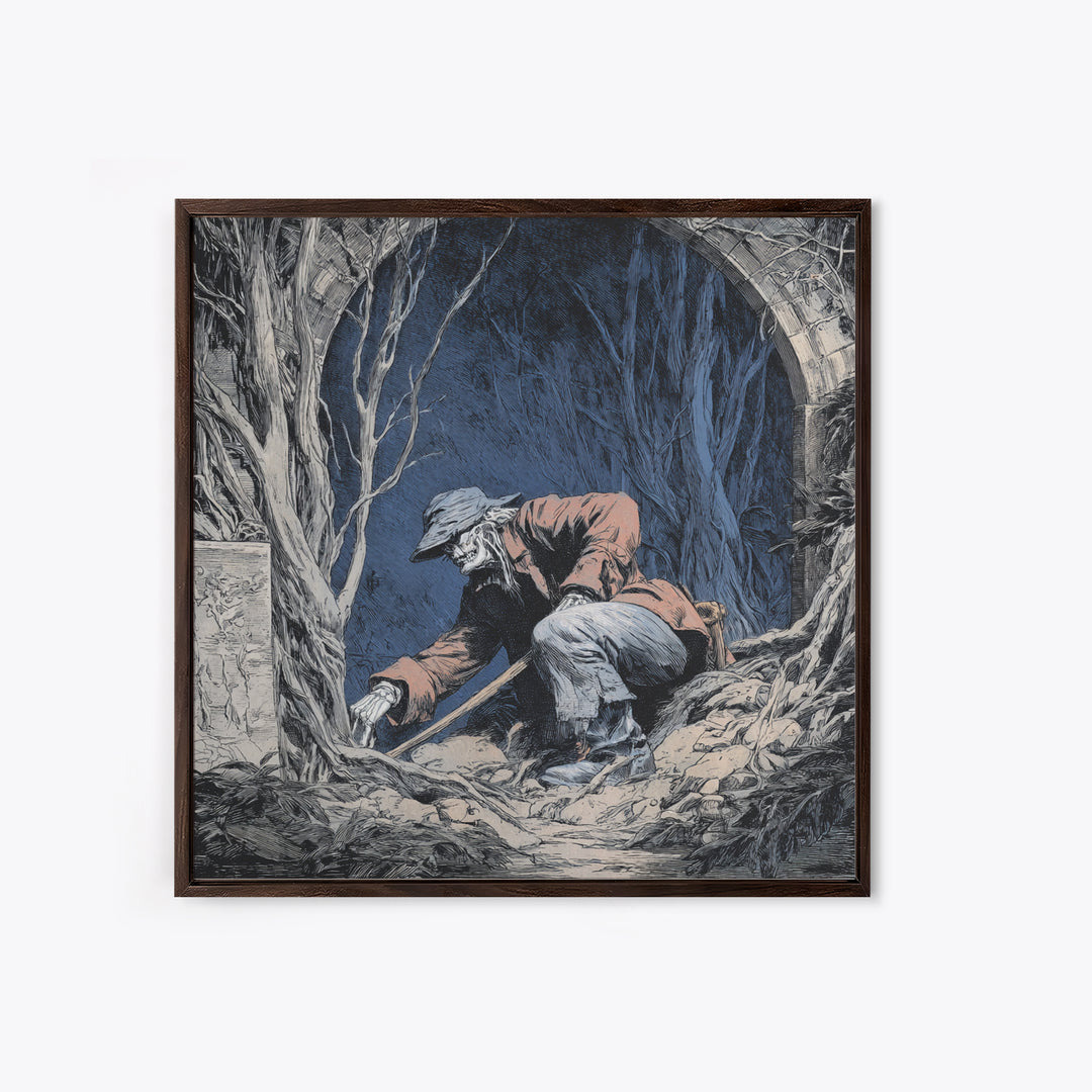 The Lantern Gravedigger, Danse Macabre Art, Square Wall Art, Gothic Horror Wall Art, Canvas Print, Halloween Wall Art