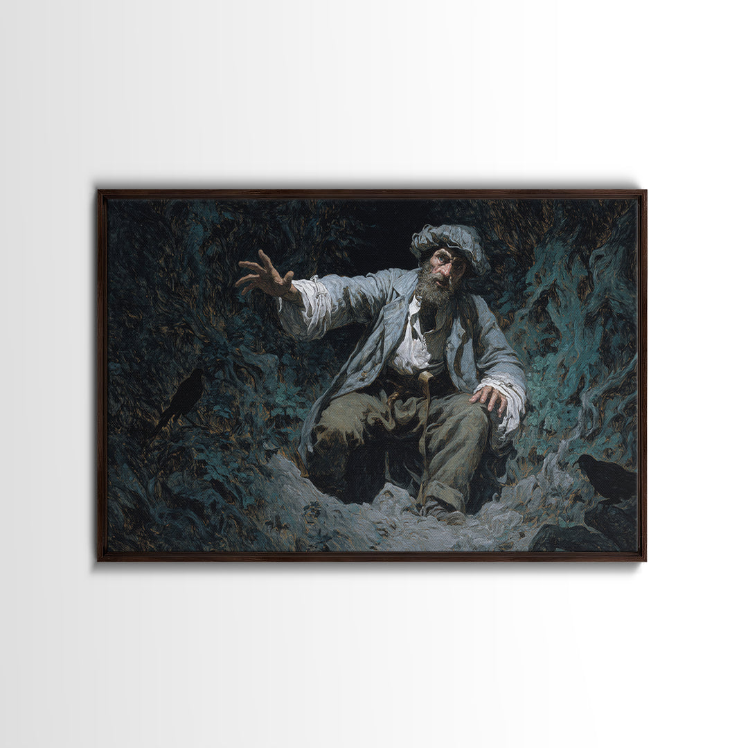 The Lantern Gravedigger, Baroque Witchcraft Art, Landscape Wall Art, Dark Halloween Decor, Canvas Print, Halloween Wall Art
