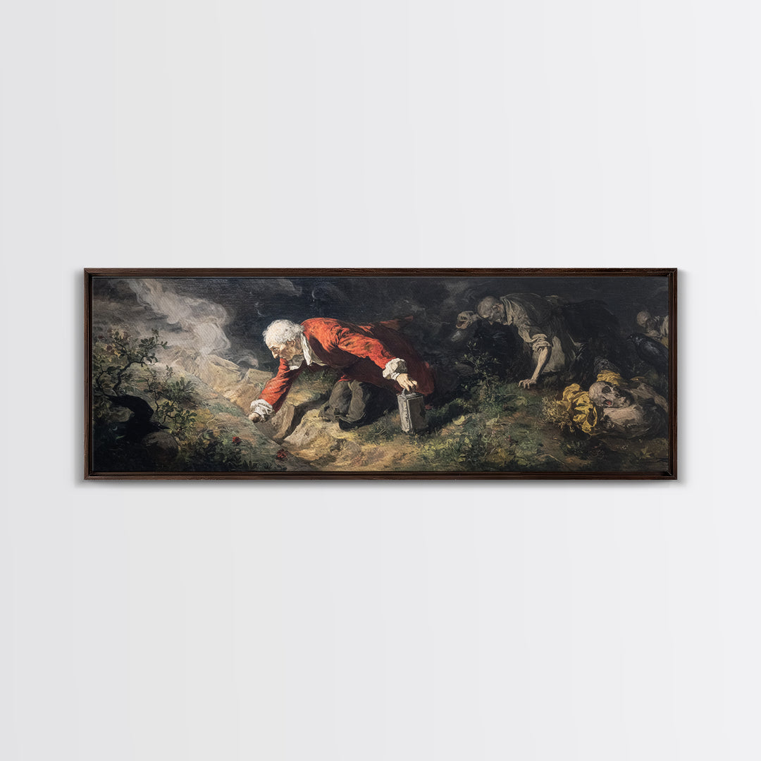 The Lantern Gravedigger, Gothic Nightmare Art, Extra Wide Wall Art, Dark Fantasy Wall Art, Canvas Print, Halloween Wall Art