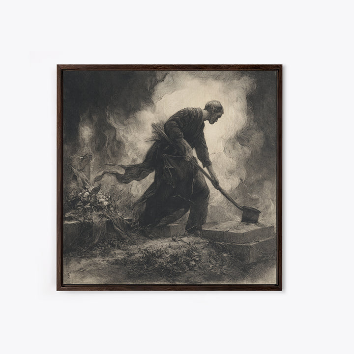 The Lantern Gravedigger, Symbolist Dream Art, Square Wall Art, Macabre Wall Art, Canvas Print, Halloween Wall Art, Seasonal Home Decor