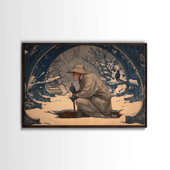 The Lantern Gravedigger, Symbolist Death Art, Landscape Wall Art, Dark Fantasy Wall Art, Canvas Print, Halloween Wall Art