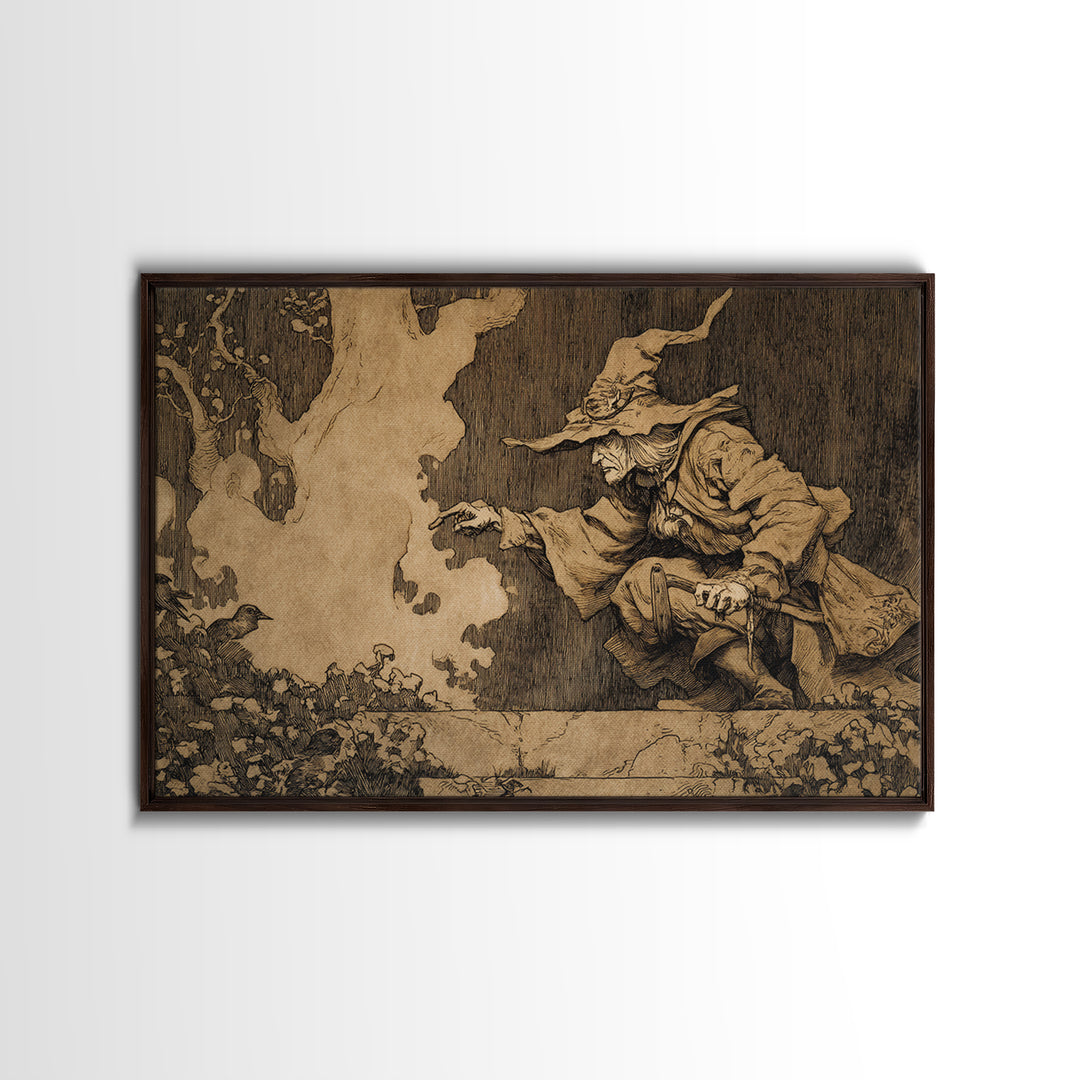 The Lantern Gravedigger, Gothic Storybook Art, Landscape Wall Art, Gothic Horror Wall Art, Canvas Print, Halloween Wall Art
