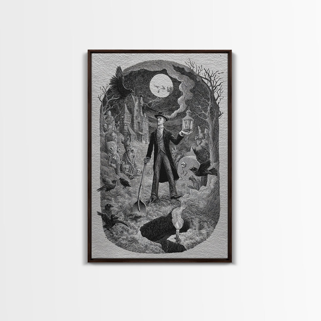The Lantern Gravedigger, Victorian Macabre Art, Vertical Wall Art, Dark Fantasy Wall Art, Canvas Print, Halloween Wall Art