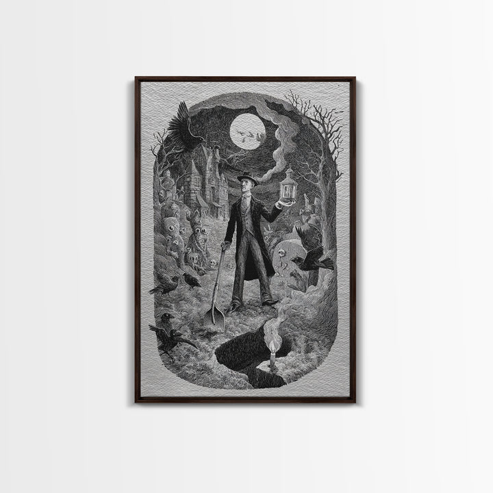 The Lantern Gravedigger, Victorian Macabre Art, Vertical Wall Art, Dark Fantasy Wall Art, Canvas Print, Halloween Wall Art