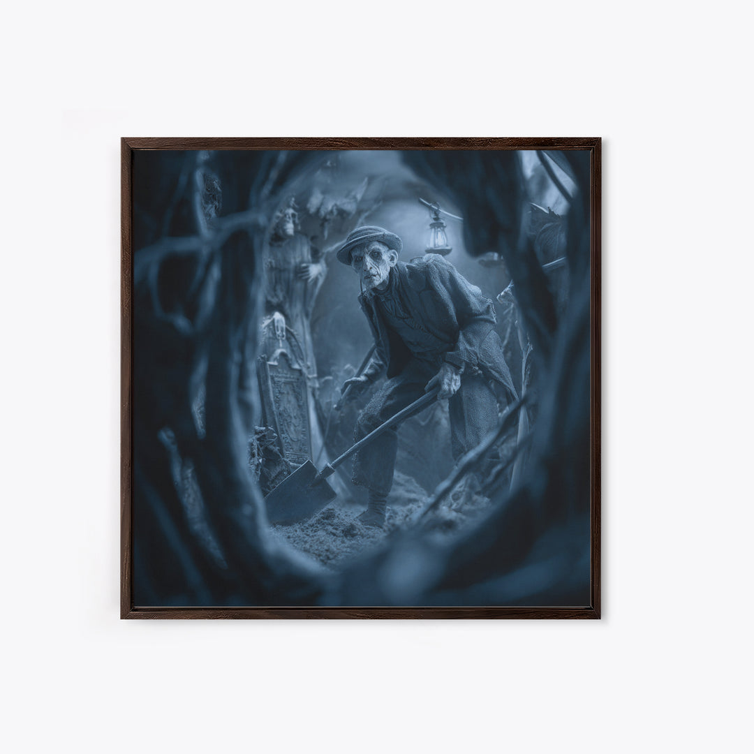The Lantern Gravedigger, Biomechanical Horror Art, Square Wall Art, Macabre Wall Art, Canvas Print, Halloween Wall Art, Gothic Home Decor