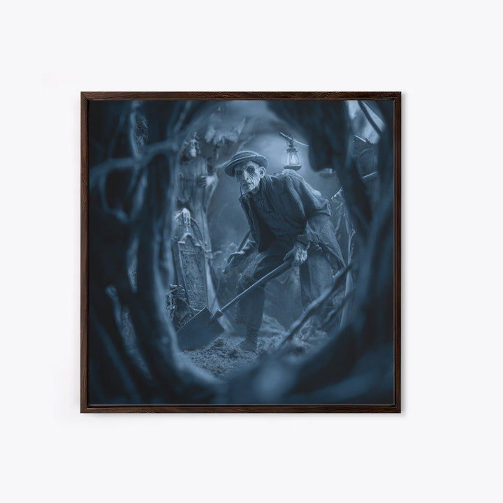 The Lantern Gravedigger, Biomechanical Horror Art, Square Wall Art, Macabre Wall Art, Canvas Print, Halloween Wall Art, Gothic Home Decor
