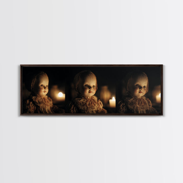 The Haunted Porcelain Doll, Dark Renaissance Art, Extra Wide Wall Art, Macabre Wall Art, Framed Canvas Print, Halloween Wall Art