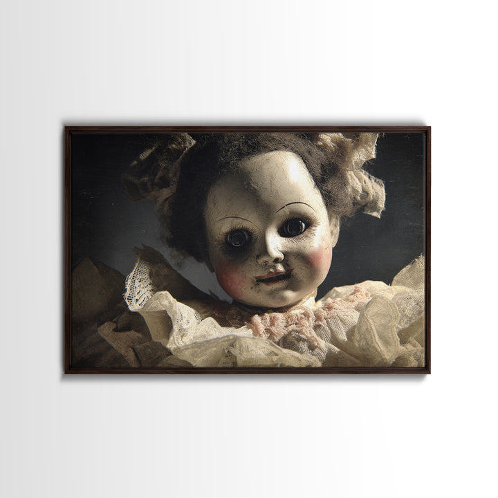 The Haunted Porcelain Doll, Dark Romantic Horror Art, Landscape Wall Art, Dark Halloween Decor, Framed Canvas Print, Halloween Wall Art
