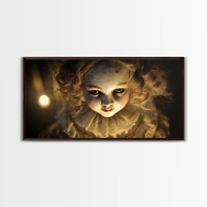 The Haunted Porcelain Doll, Visionary Gothic Art, Wide Panoramic Art, Dark Halloween Decor, Canvas Print, Halloween Wall Art