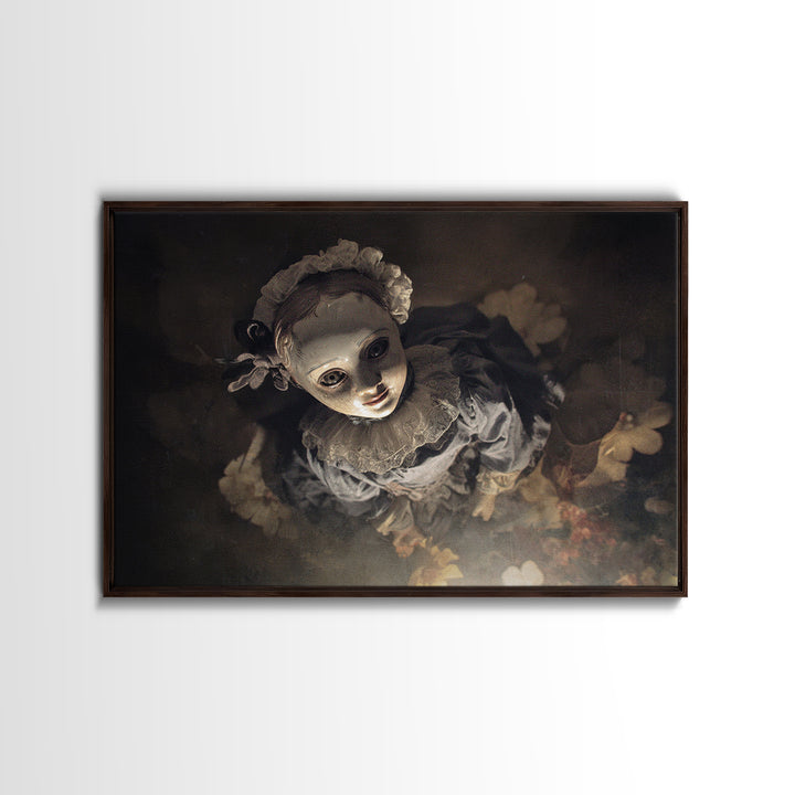 The Haunted Porcelain Doll, Symbolist Dream Art, Landscape Wall Art, Macabre Wall Art, Framed Canvas Print, Halloween Wall Art