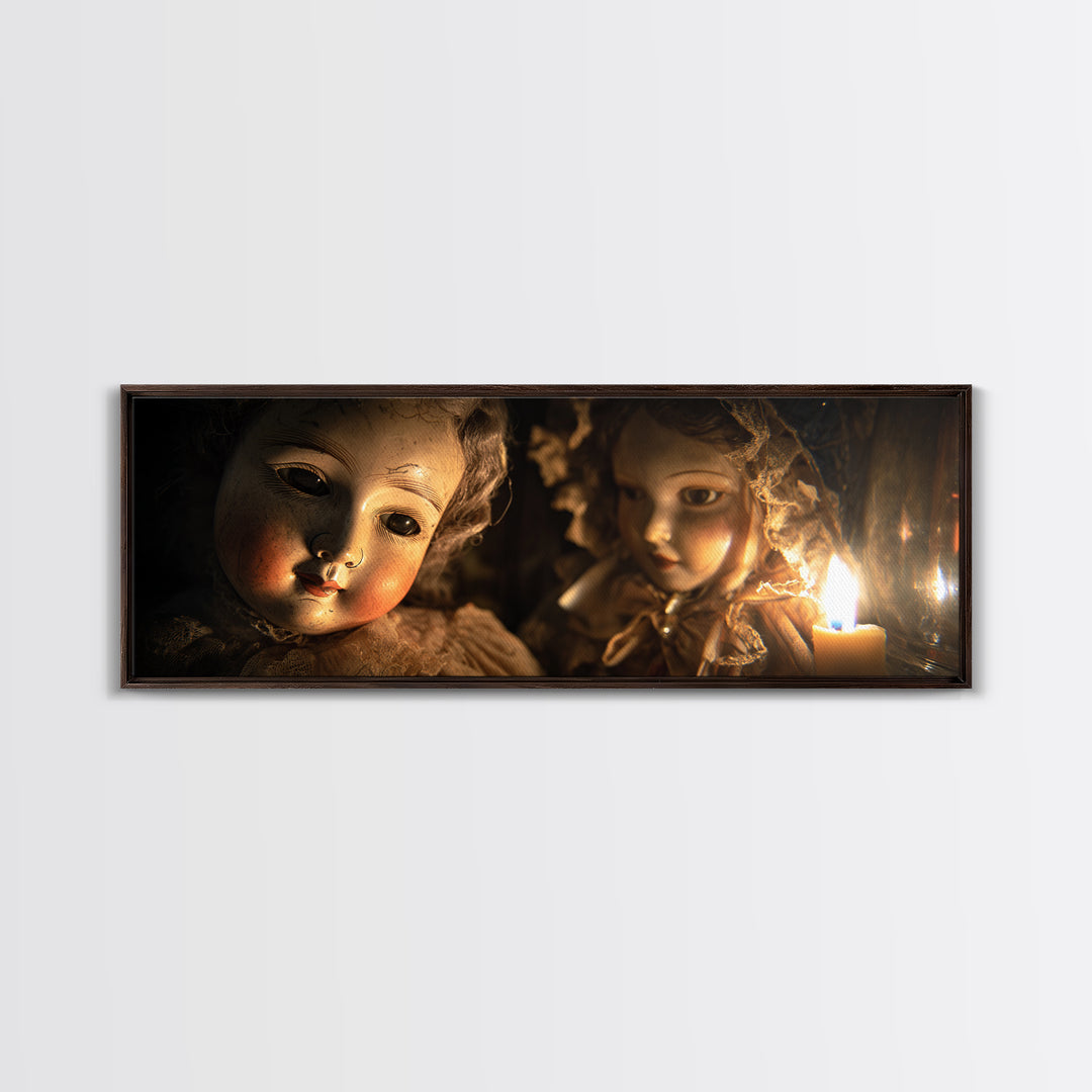 The Haunted Porcelain Doll, Ornate Symbolist Art, Extra Wide Wall Art, Gothic Horror Wall Art, Framed Canvas Print