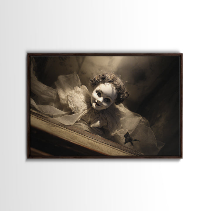 The Haunted Porcelain Doll, Dark Symbolist Art, Landscape Wall Art, Dark Fantasy Wall Art, Framed Canvas Print, Halloween Wall Art