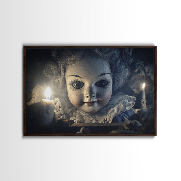 The Haunted Porcelain Doll, Symbolist Etching Art, Landscape Wall Art, Dark Halloween Decor, Canvas Print, Halloween Wall Art