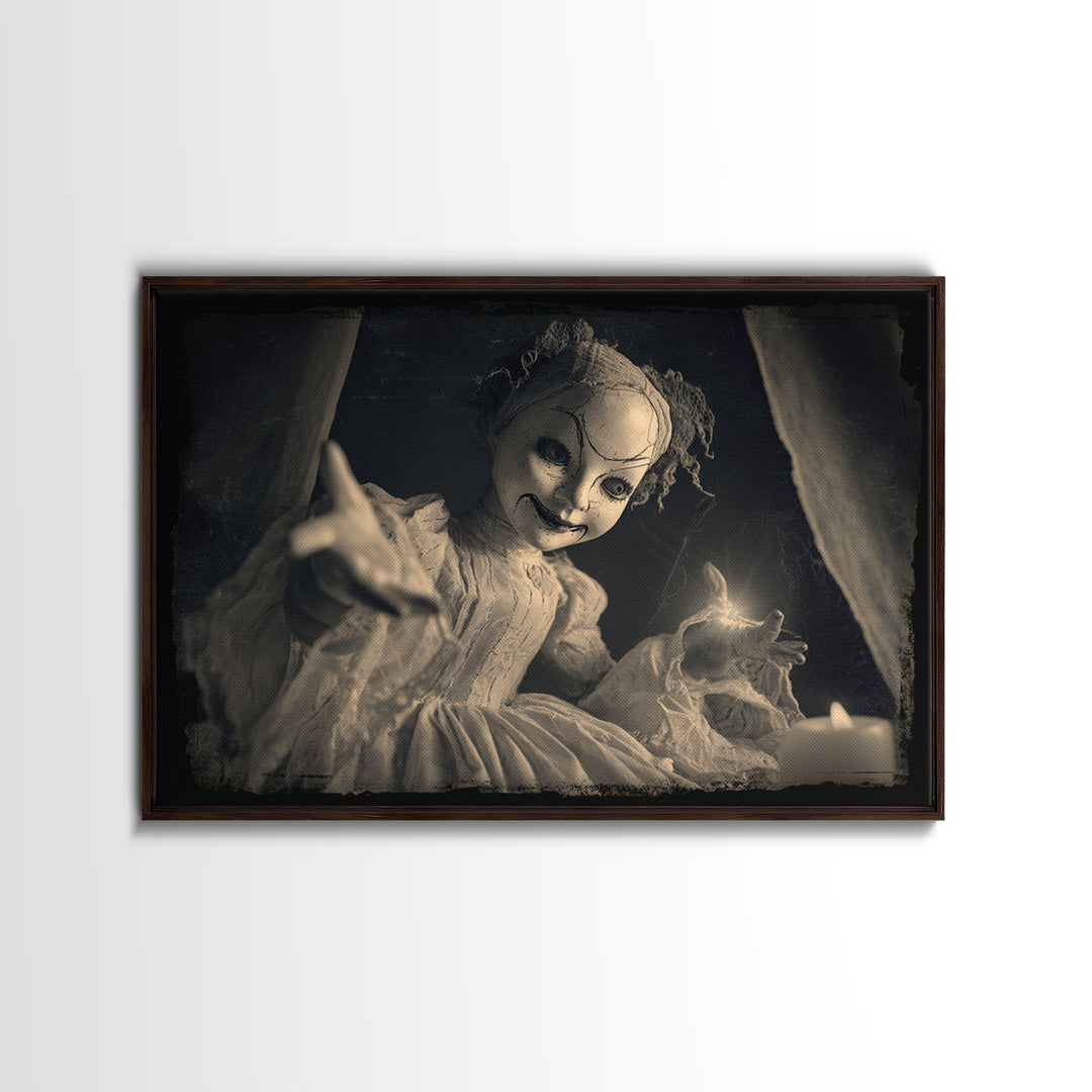 The Haunted Porcelain Doll, Decadent Line Art, Landscape Wall Art, Dark Fantasy Wall Art, Framed Canvas Print