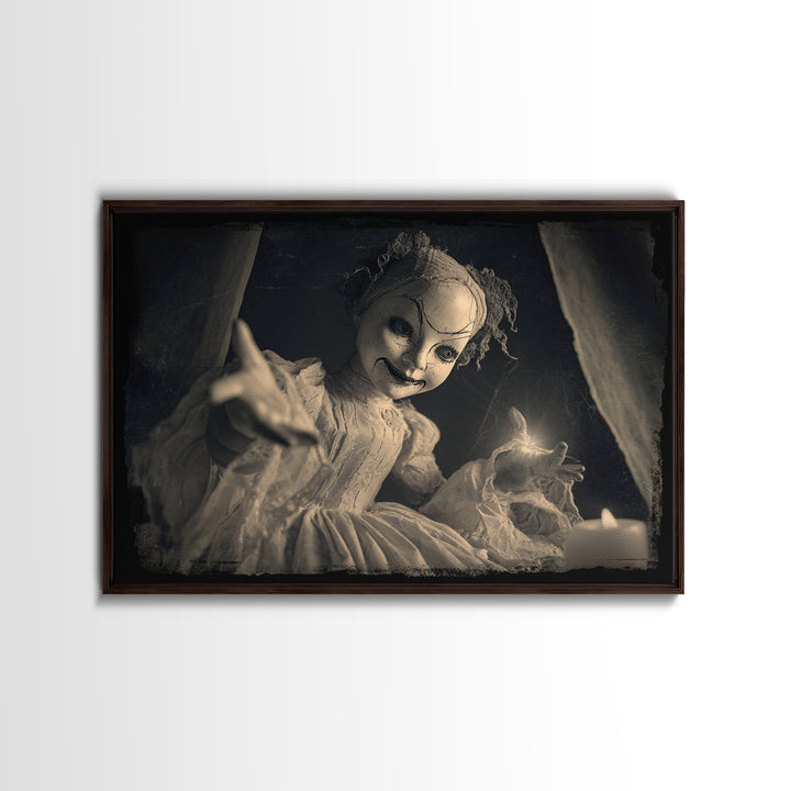 The Haunted Porcelain Doll, Decadent Line Art, Landscape Wall Art, Dark Fantasy Wall Art, Framed Canvas Print