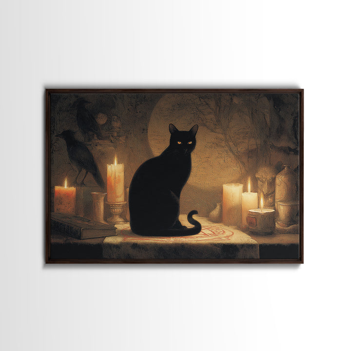 The Black Cat Familiar, Symbolist Gothic Landscape, Landscape Wall Art, Dark Fantasy Wall Art, Framed Canvas Print, Halloween Wall Art