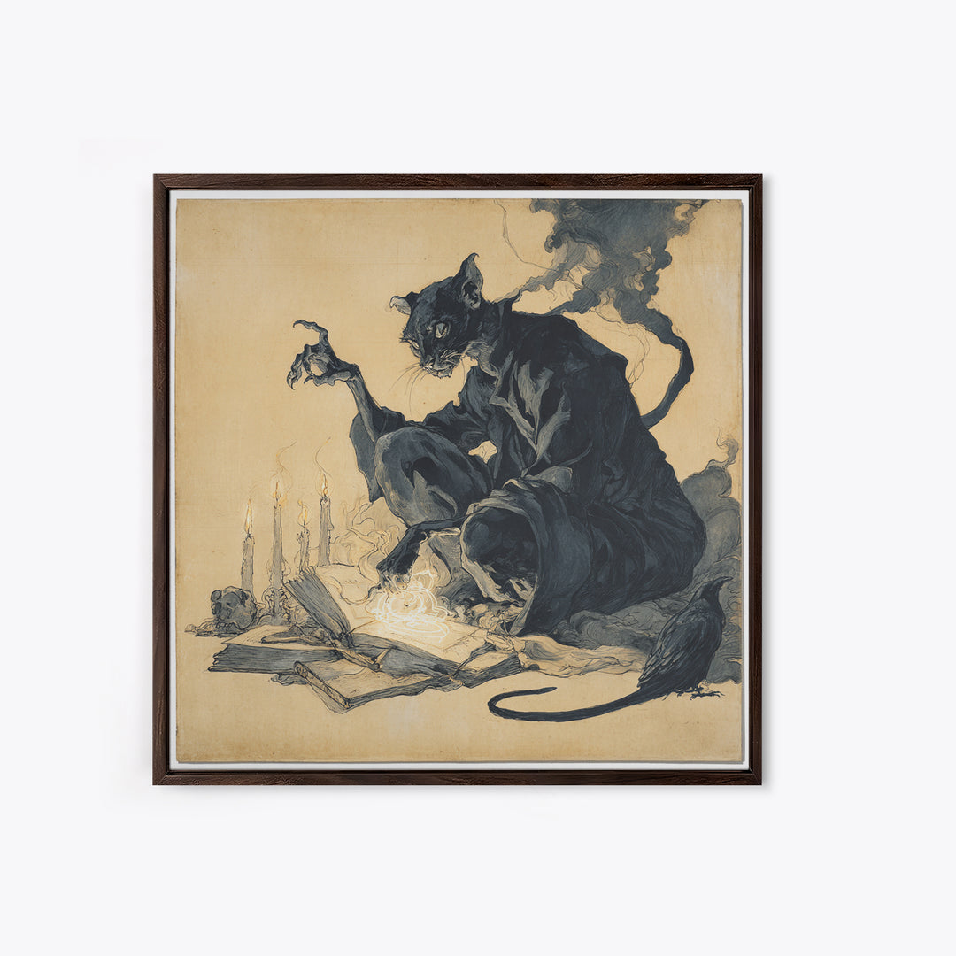 The Black Cat Familiar, Decadent Gothic Art, Square Wall Art, Dark Fantasy Wall Art, Canvas Print, Halloween Wall Art