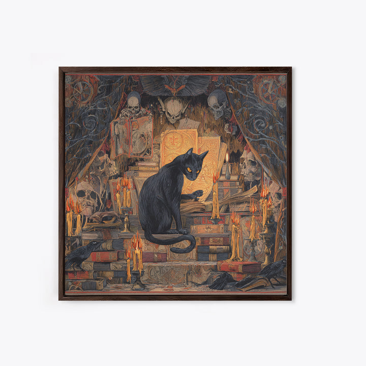 The Black Cat Familiar, Grotesque Carnival Art, Square Wall Art, Gothic Horror Wall Art, Framed Canvas Print, Halloween Wall Art