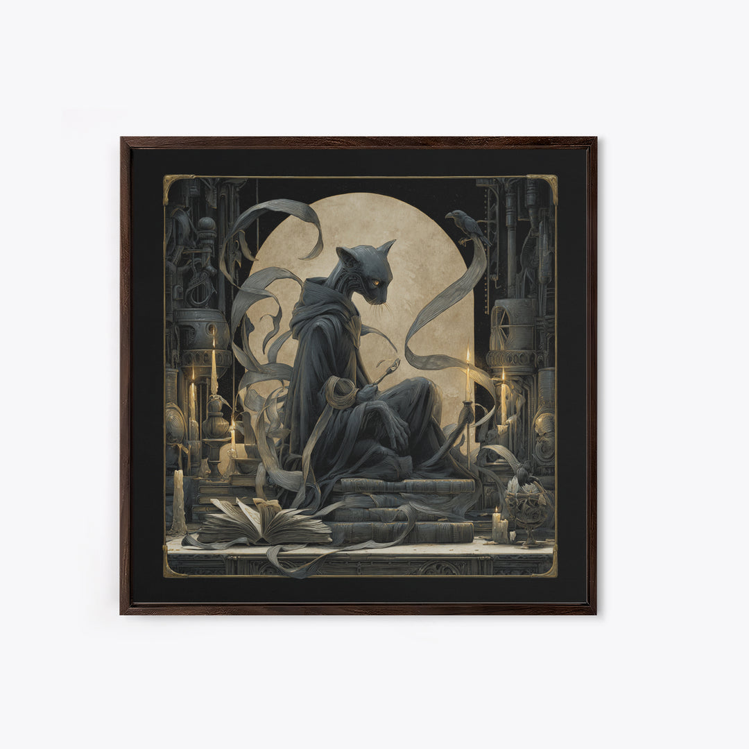 The Black Cat Familiar, Biomechanical Horror Art, Square Wall Art, Gothic Horror Wall Art, Canvas Print, Halloween Wall Art
