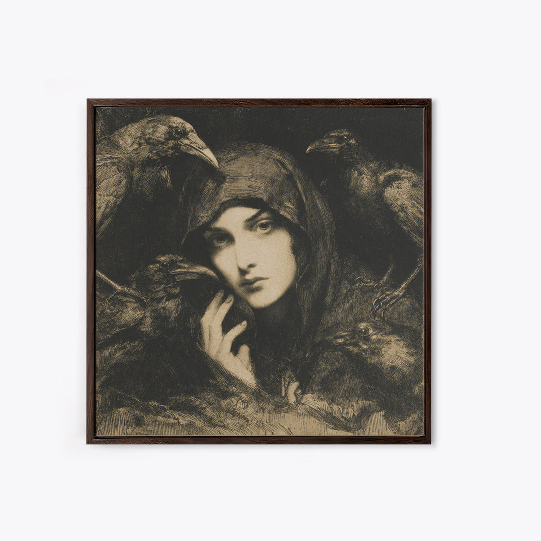 The Raven Keeper, Symbolist Dream Art, Square Wall Art, Gothic Horror Wall Art, Canvas Print, Halloween Wall Art, Seasonal Home Decor