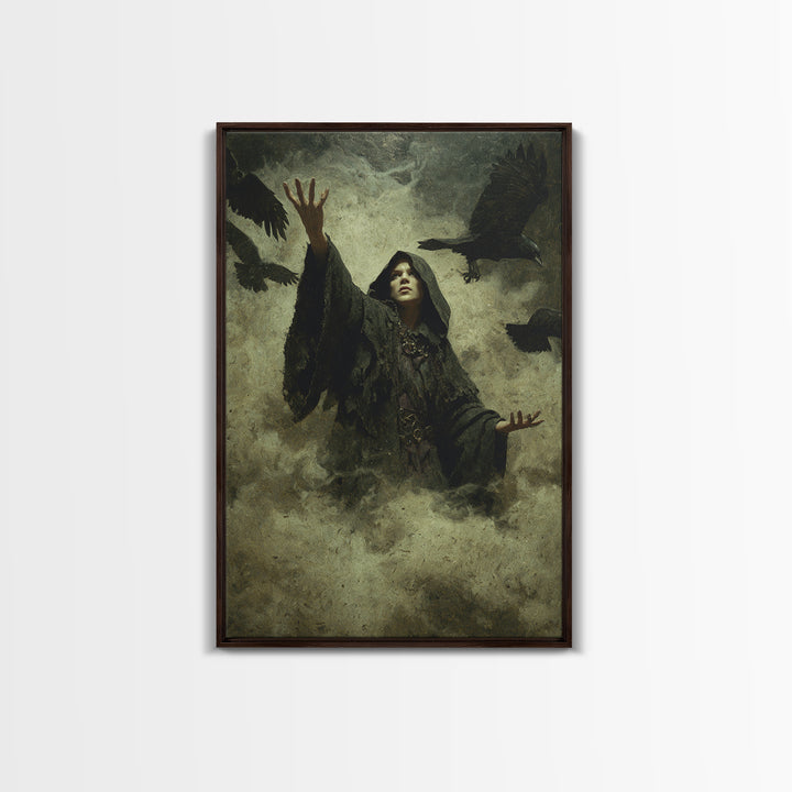 The Raven Keeper, Ornate Symbolist Art, Vertical Wall Art, Dark Fantasy Wall Art, Framed Canvas Print, Halloween Wall Art