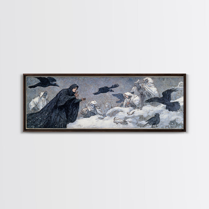 The Raven Keeper, Symbolist Death Art, Extra Wide Wall Art, Dark Halloween Decor, Canvas Print, Halloween Wall Art