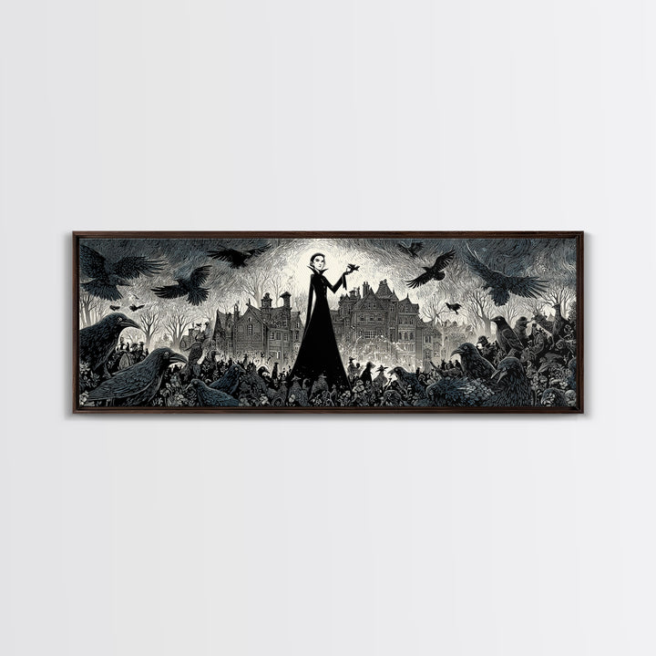 The Raven Keeper, Victorian Macabre Art, Extra Wide Wall Art, Macabre Wall Art, Framed Canvas Print, Halloween Wall Art, Halloween Decor