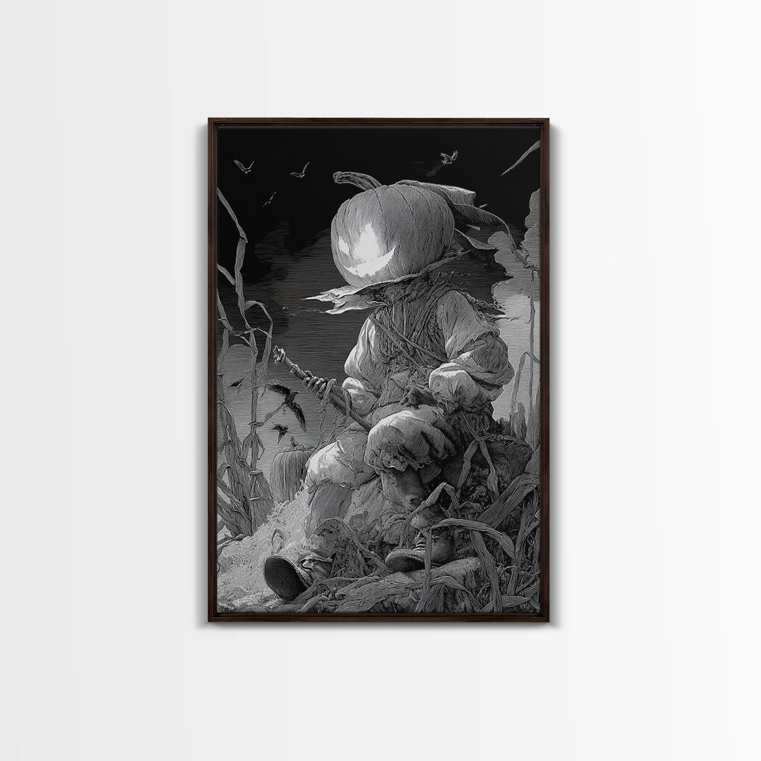 The Pumpkin-Headed Child, Renaissance Engraving Art, Vertical Wall Art, Dark Fantasy Wall Art, Canvas Print, Halloween Wall Art