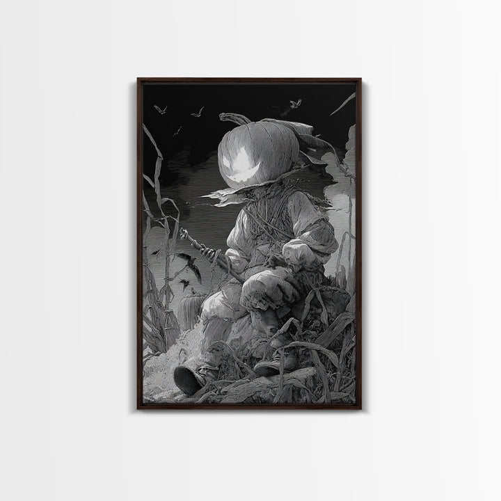 The Pumpkin-Headed Child, Renaissance Engraving Art, Vertical Wall Art, Dark Fantasy Wall Art, Canvas Print, Halloween Wall Art