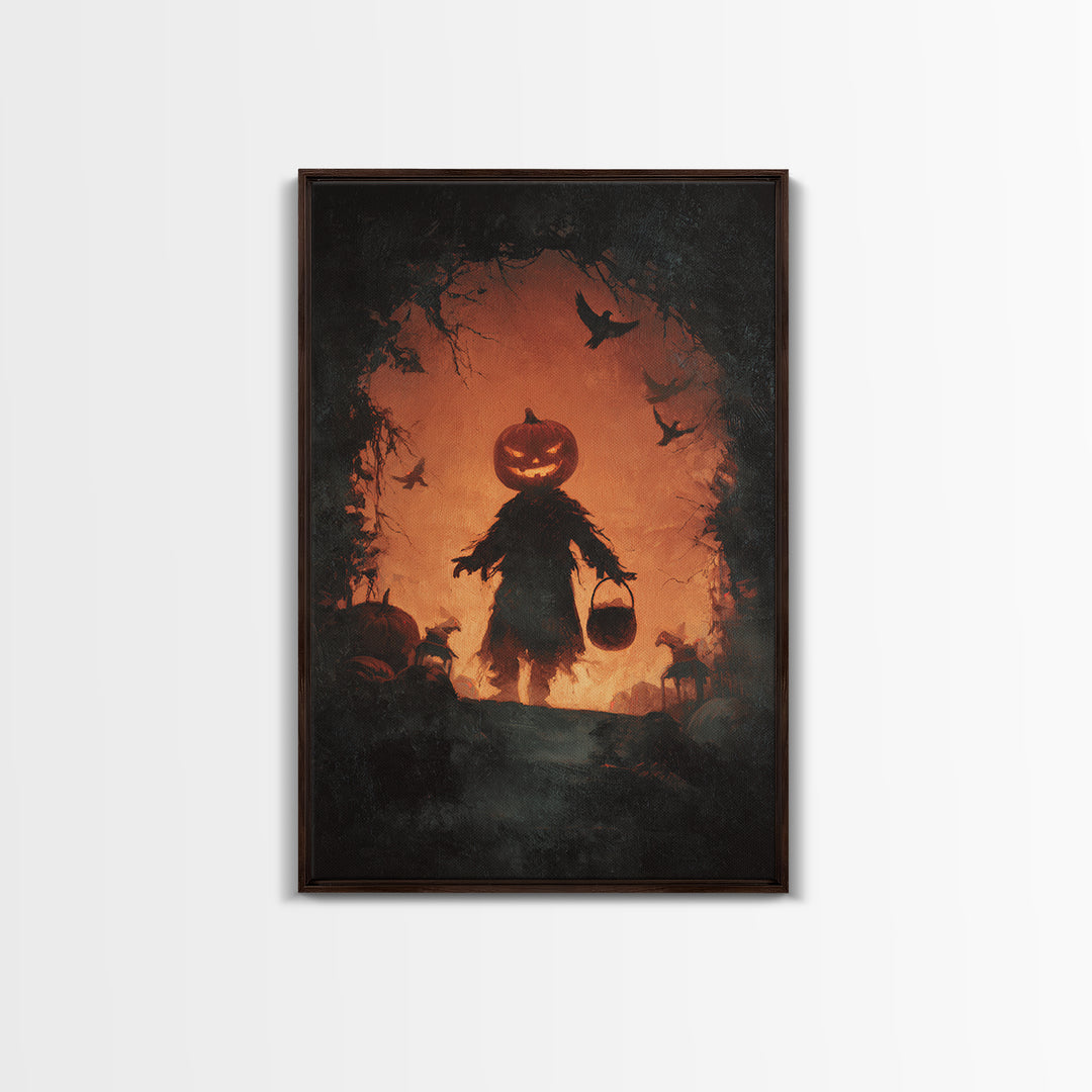 The Pumpkin-Headed Child, Dark Romantic Horror Art, Vertical Wall Art, Macabre Wall Art, Canvas Print, Halloween Wall Art