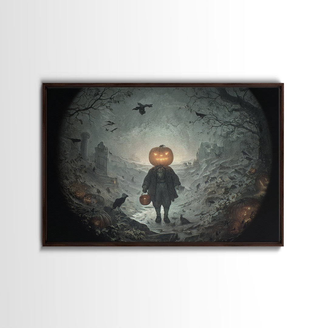 The Pumpkin-Headed Child, Romantic Gothic Landscape, Landscape Wall Art, Gothic Horror Wall Art, Canvas Print, Halloween Wall Art