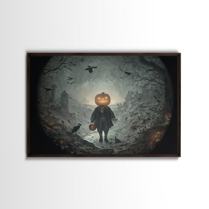 The Pumpkin-Headed Child, Romantic Gothic Landscape, Landscape Wall Art, Gothic Horror Wall Art, Canvas Print, Halloween Wall Art