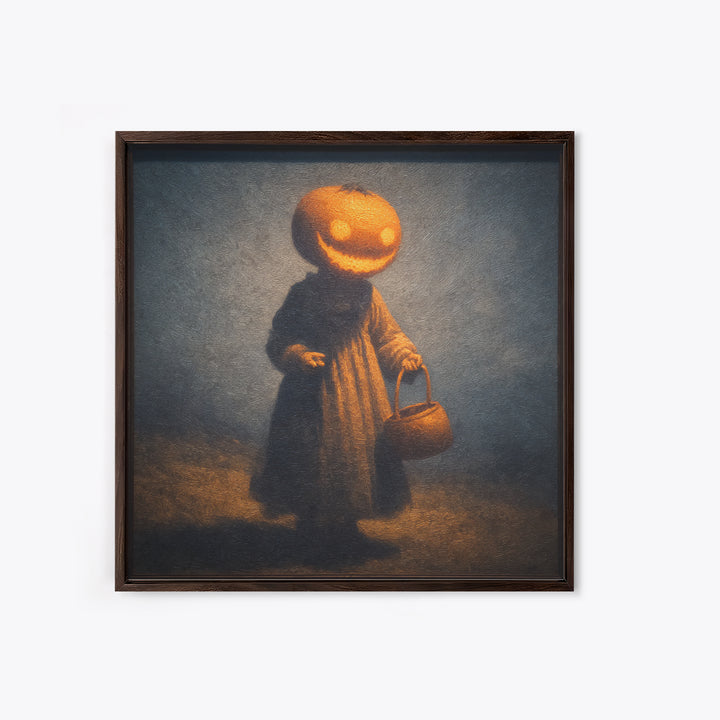The Pumpkin-Headed Child, Dark Symbolist Art, Square Wall Art, Gothic Horror Wall Art, Canvas Print, Halloween Wall Art