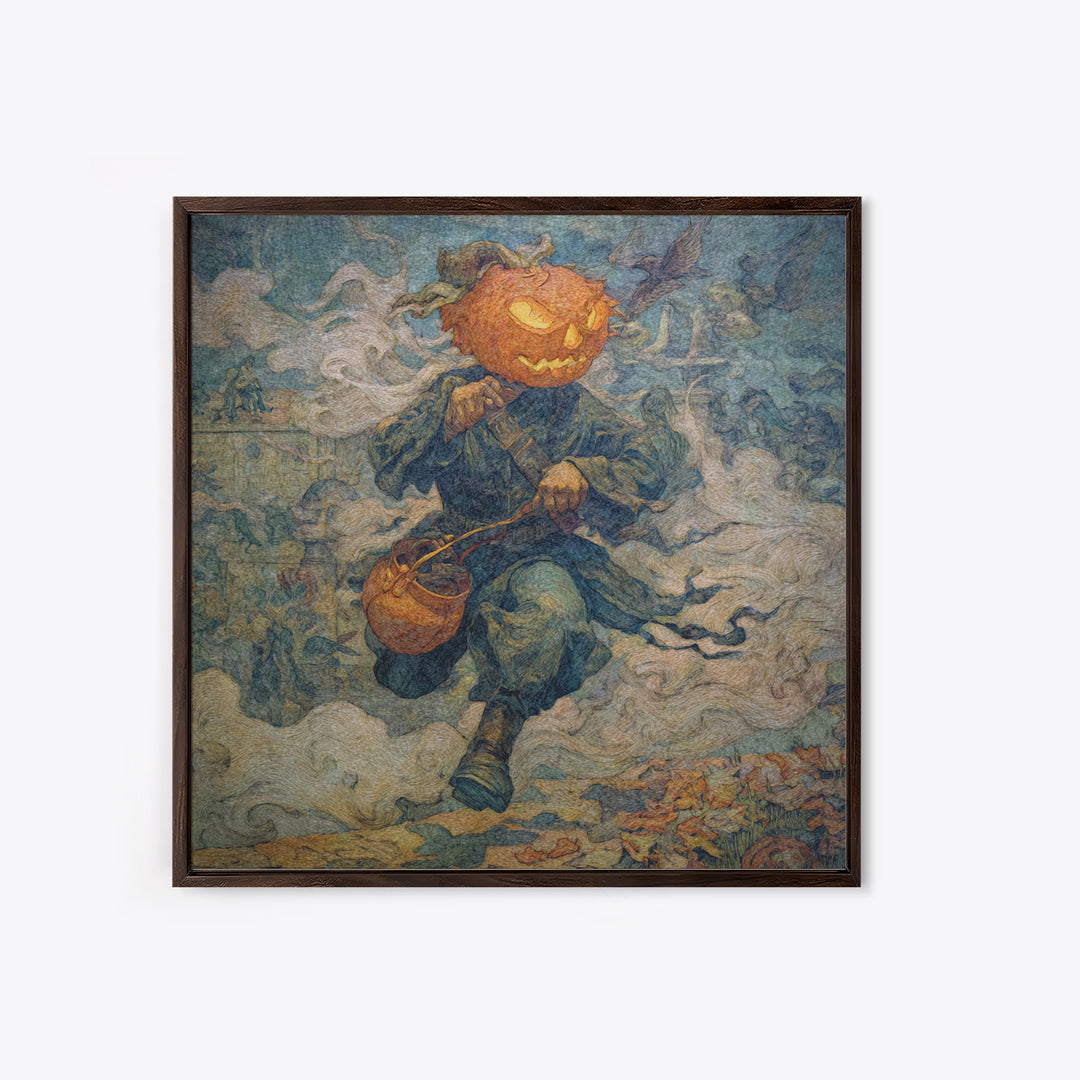 The Pumpkin-Headed Child, Grotesque Carnival Art, Square Wall Art, Macabre Wall Art, Canvas Print, Halloween Wall Art, Horror Wall Art