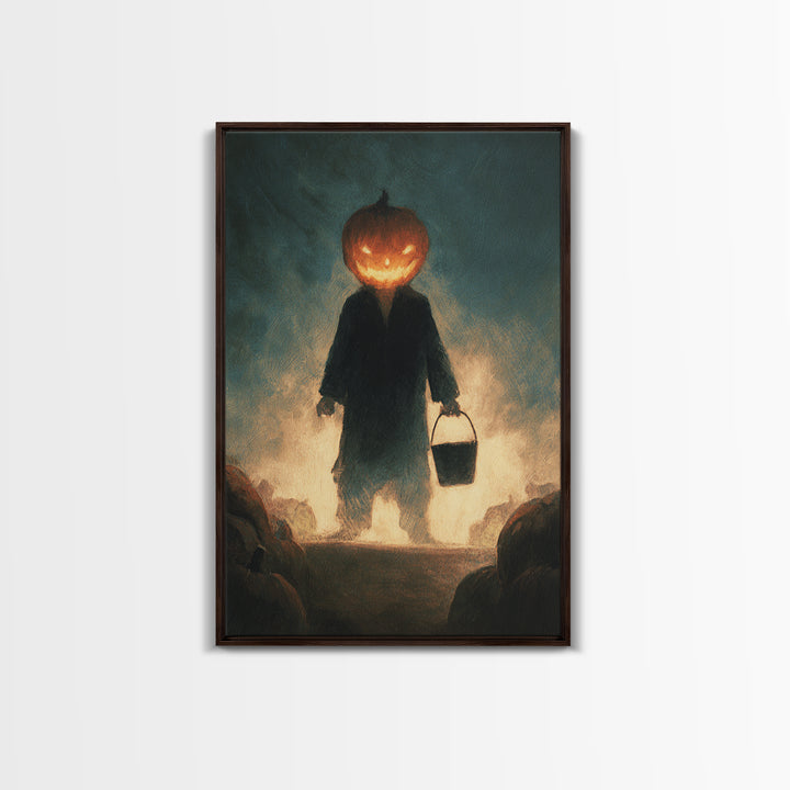 The Pumpkin-Headed Child, Expressionist Gothic Art, Vertical Wall Art, Dark Halloween Decor, Canvas Print, Halloween Wall Art