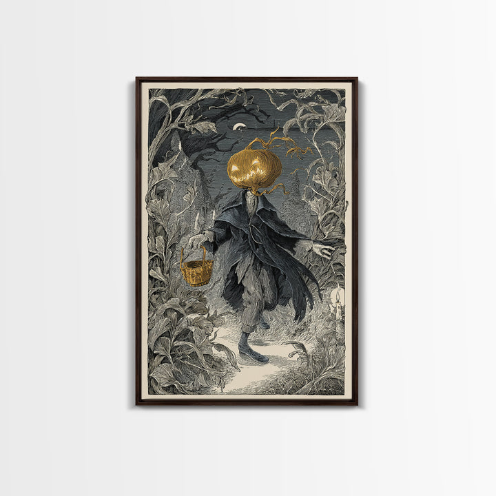 The Pumpkin-Headed Child, Victorian Macabre Art, Vertical Wall Art, Dark Fantasy Wall Art, Canvas Print, Halloween Wall Art