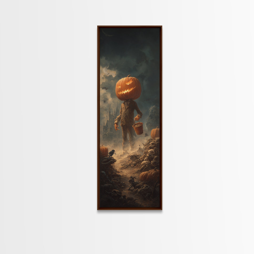 The Pumpkin-Headed Child, Surreal Apocalyptic Art, Tall Narrow Wall Art, Dark Fantasy Wall Art, Framed Canvas Print