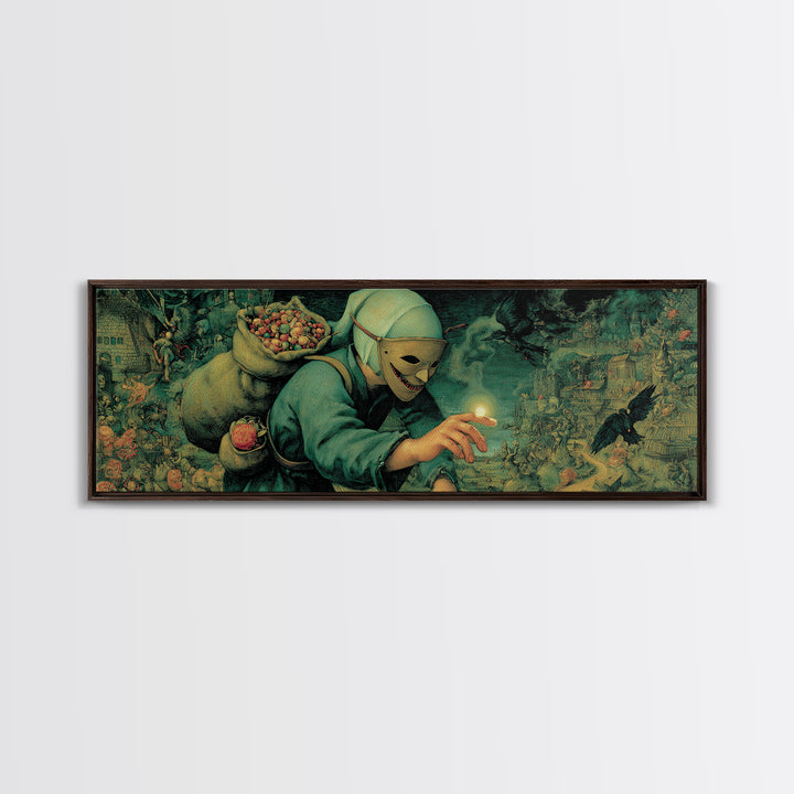 The Masked Candy Collector, Medieval Grotesque Art, Extra Wide Wall Art, Dark Fantasy Wall Art, Framed Canvas Print