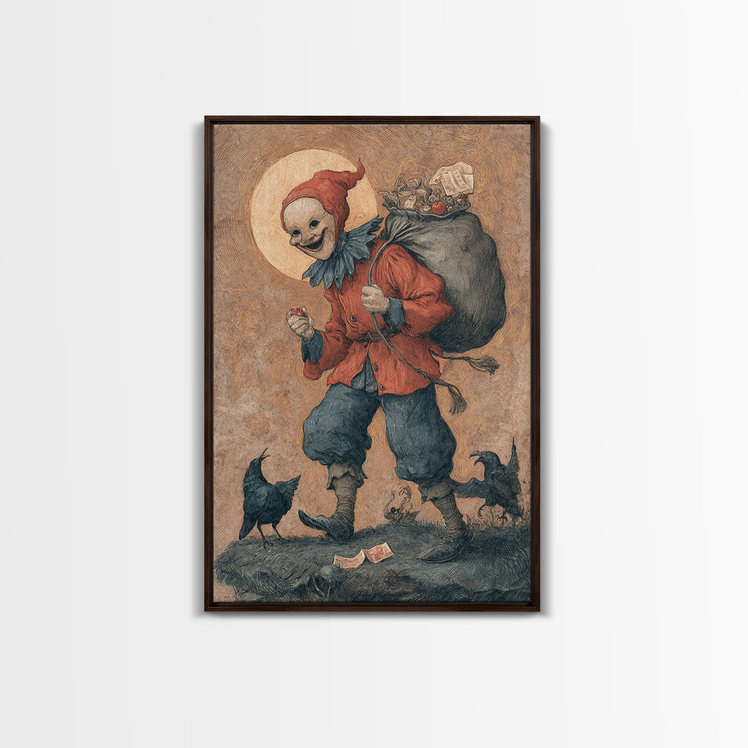 The Masked Candy Collector, Dark Renaissance Art, Vertical Wall Art, Gothic Horror Wall Art, Framed Canvas Print, Halloween Decor